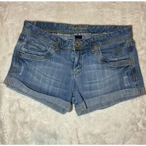 3/$30 Denim Shorts Size 9 Medium Wash Distressed Cuffed Blue Jean Shorts